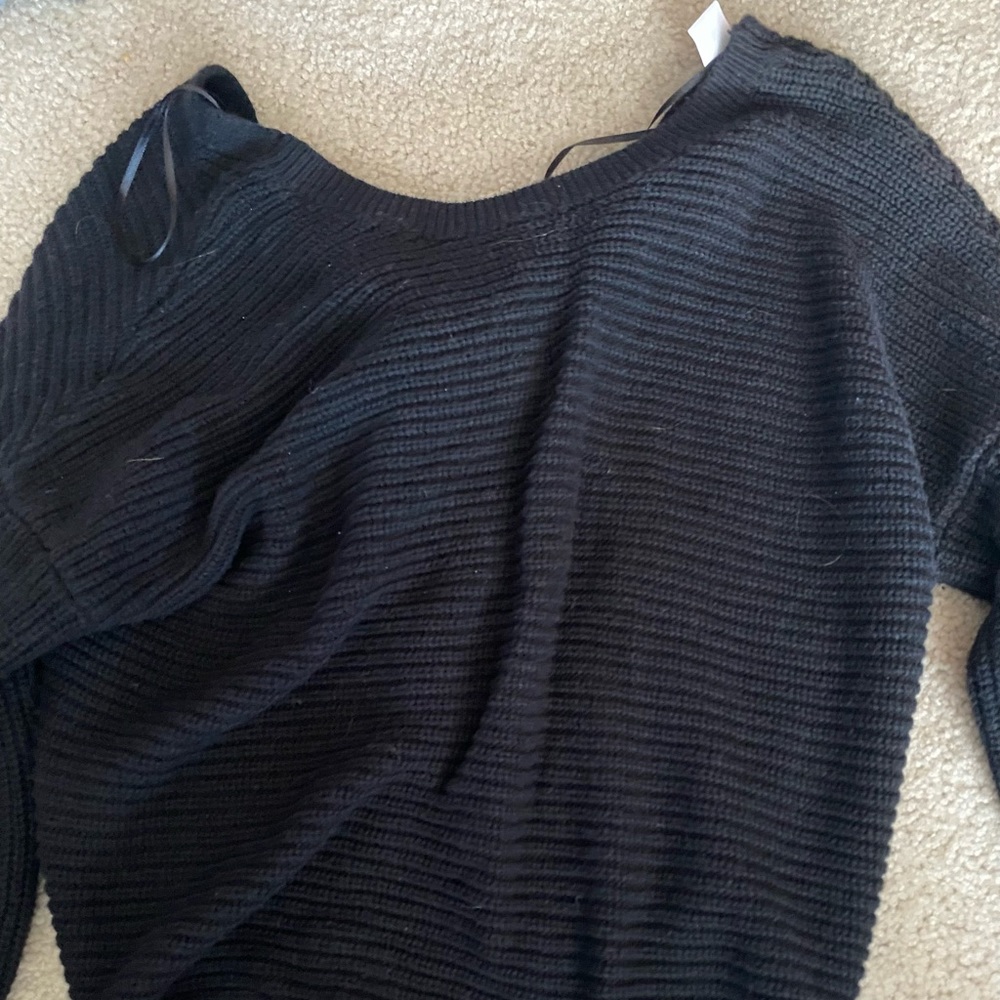 hollister black sweater with knot in the back